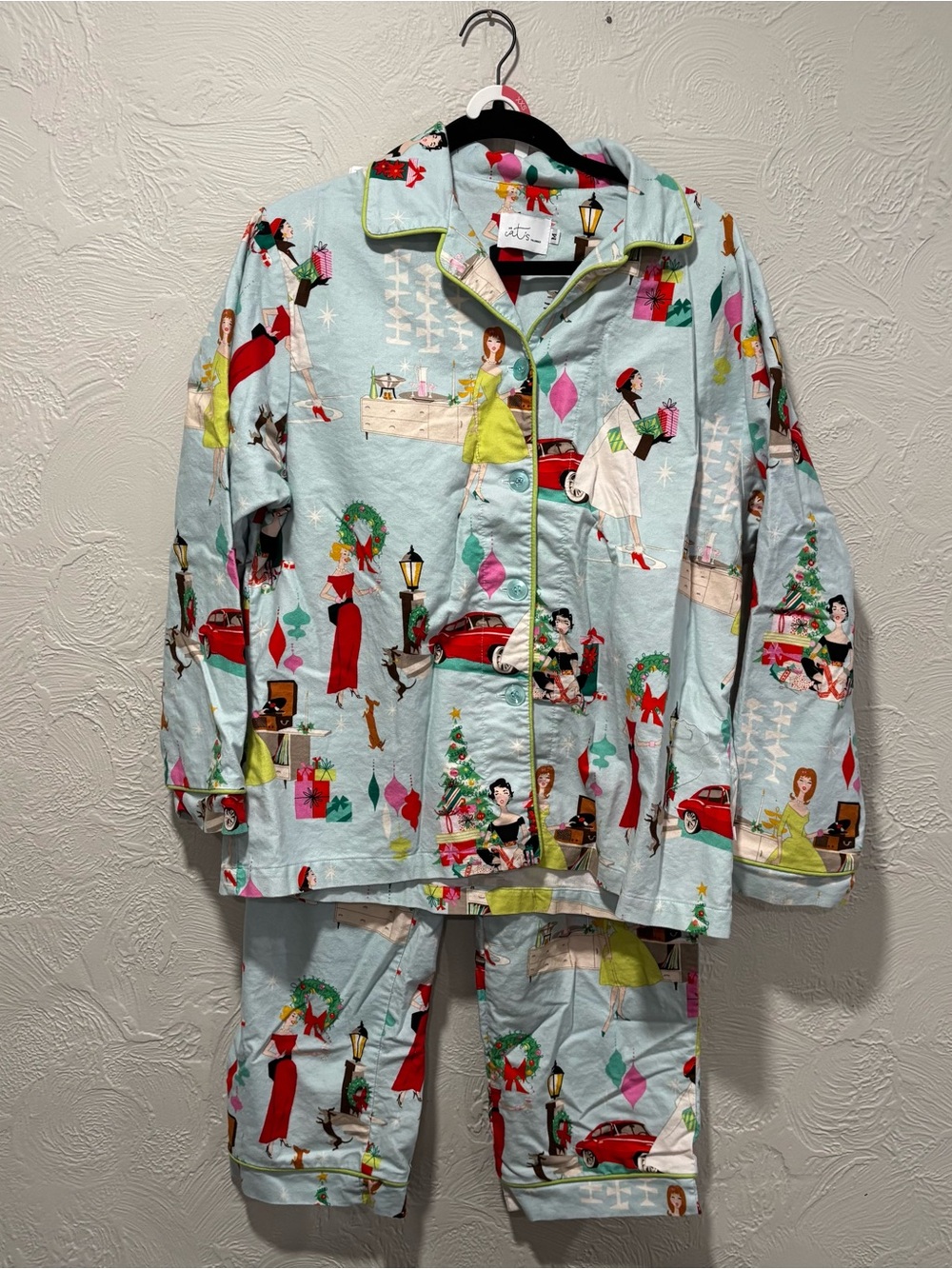 THE CAT'S PAJAMAS LIMITED EDITION CHRISTMAS LUXE PJS SIZE MED RETRO LIGHT BLUE